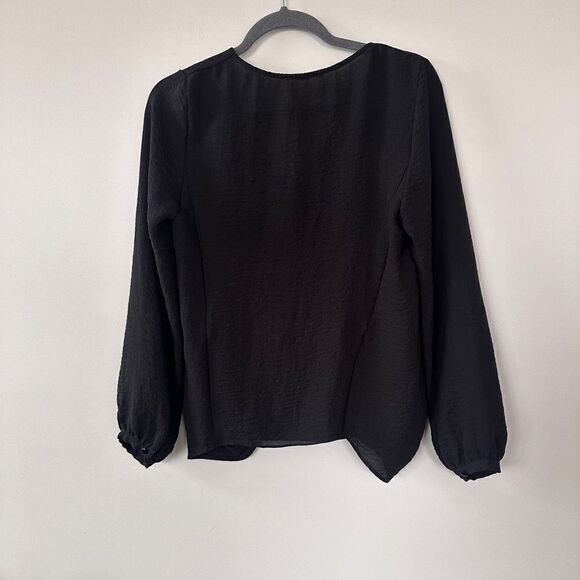 Alythea Wrap Front Sheer Black Blouse Oversized S - Picture 4 of 11